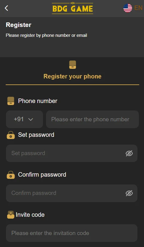 BDG win register page